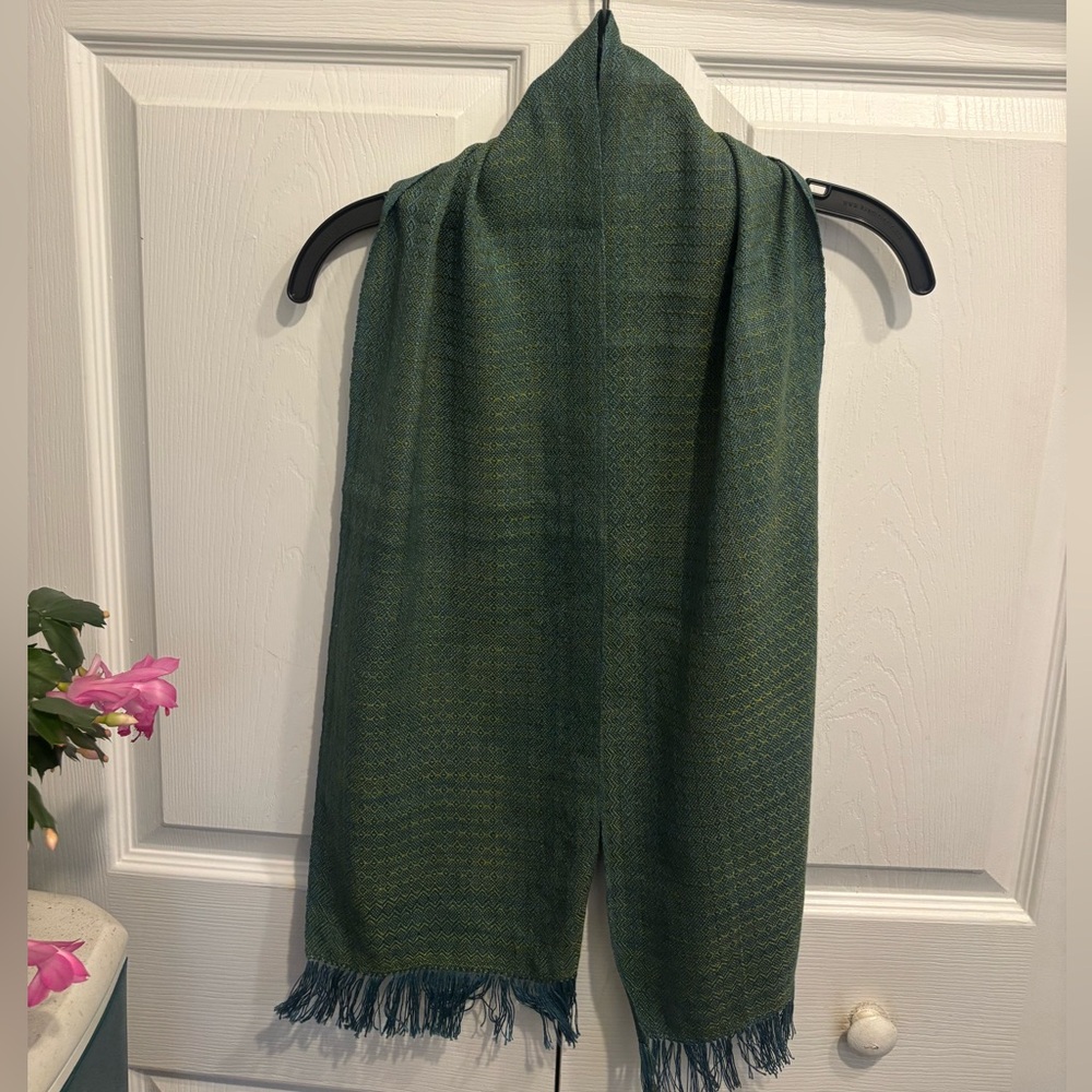 Green and Blue Textured Quality Blend Quiet Luxury Women’s Scarf With Fringe